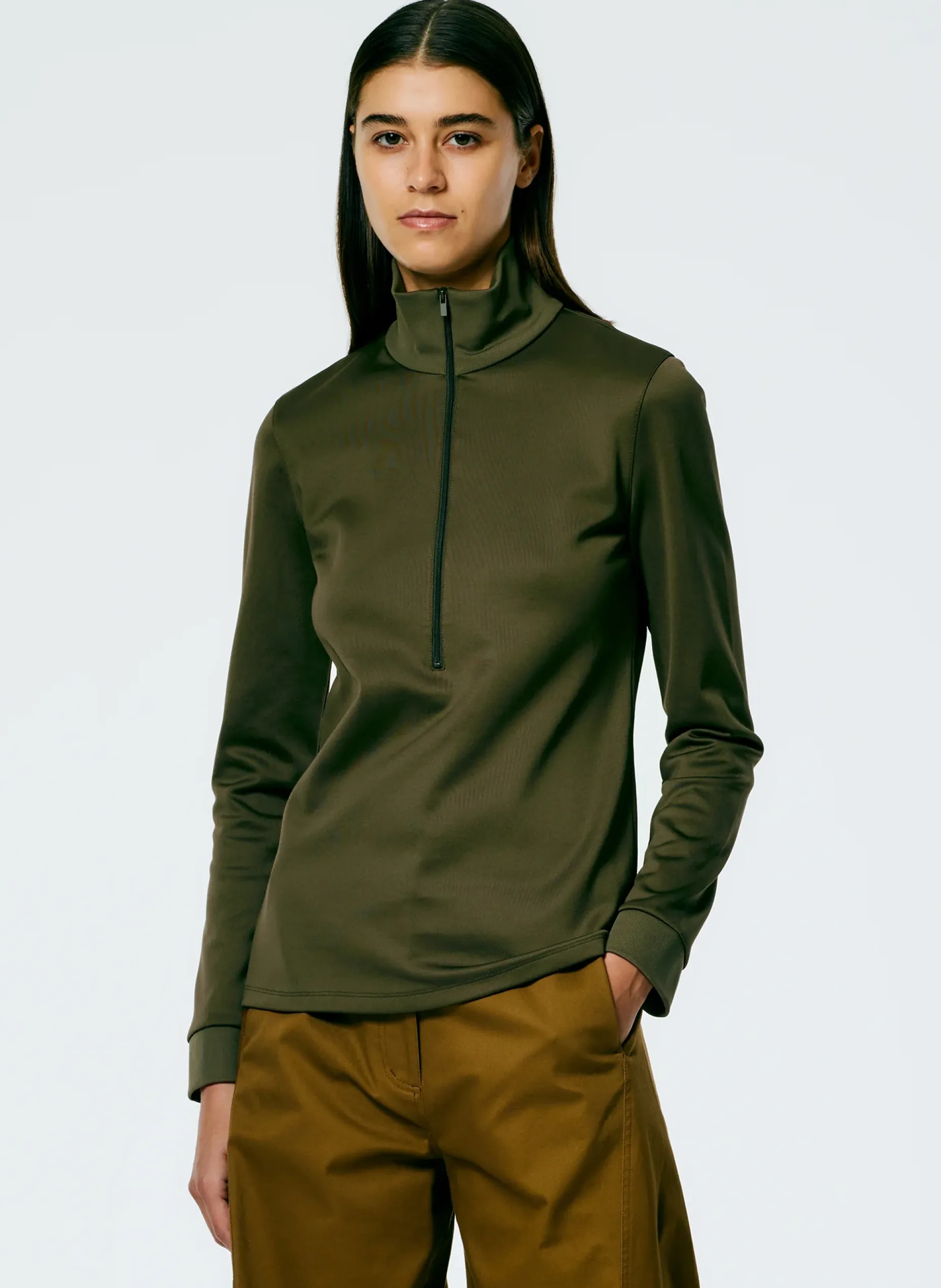 Tops>Tibi Active Knit Slim Sporty Top Wood