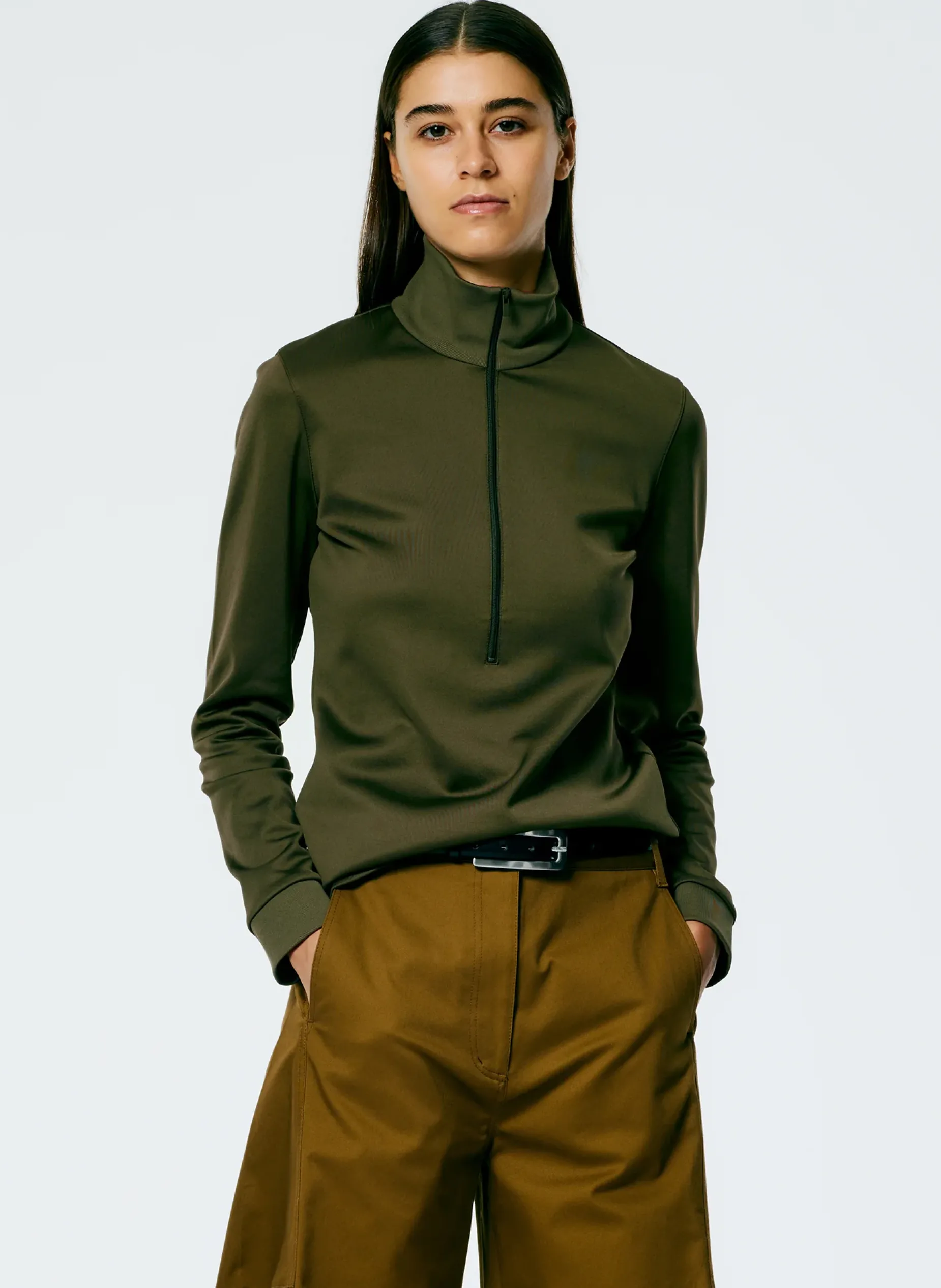 Tops>Tibi Active Knit Slim Sporty Top Wood