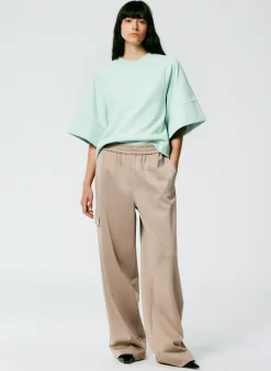 Pants & Shorts|Fundamentals - WOFs>Tibi Active Knit Wide Leg Pull On Pant Khaki