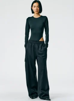 Pants & Shorts>Tibi Active Knit Wide Leg Pull On Pant Black