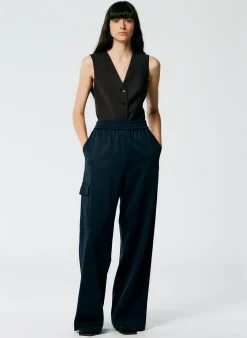 Pants & Shorts|Fundamentals - WOFs>Tibi Active Knit Wide Leg Pull On Pant Navy