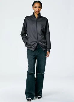 Jackets & Outerwear>Tibi Active Knit Zipper Detailed Track Jacket Navy Fog