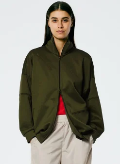Jackets & Outerwear>Tibi Active Knit Zipper Detailed Track Jacket Wood