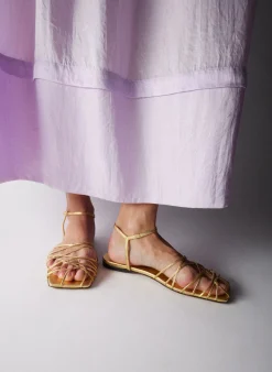 Flats|Sandals>Tibi Berneice Kidskin Sandal Gold