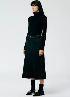 Denim|Skirts>Tibi Denim Midi A-Line Skirt Black