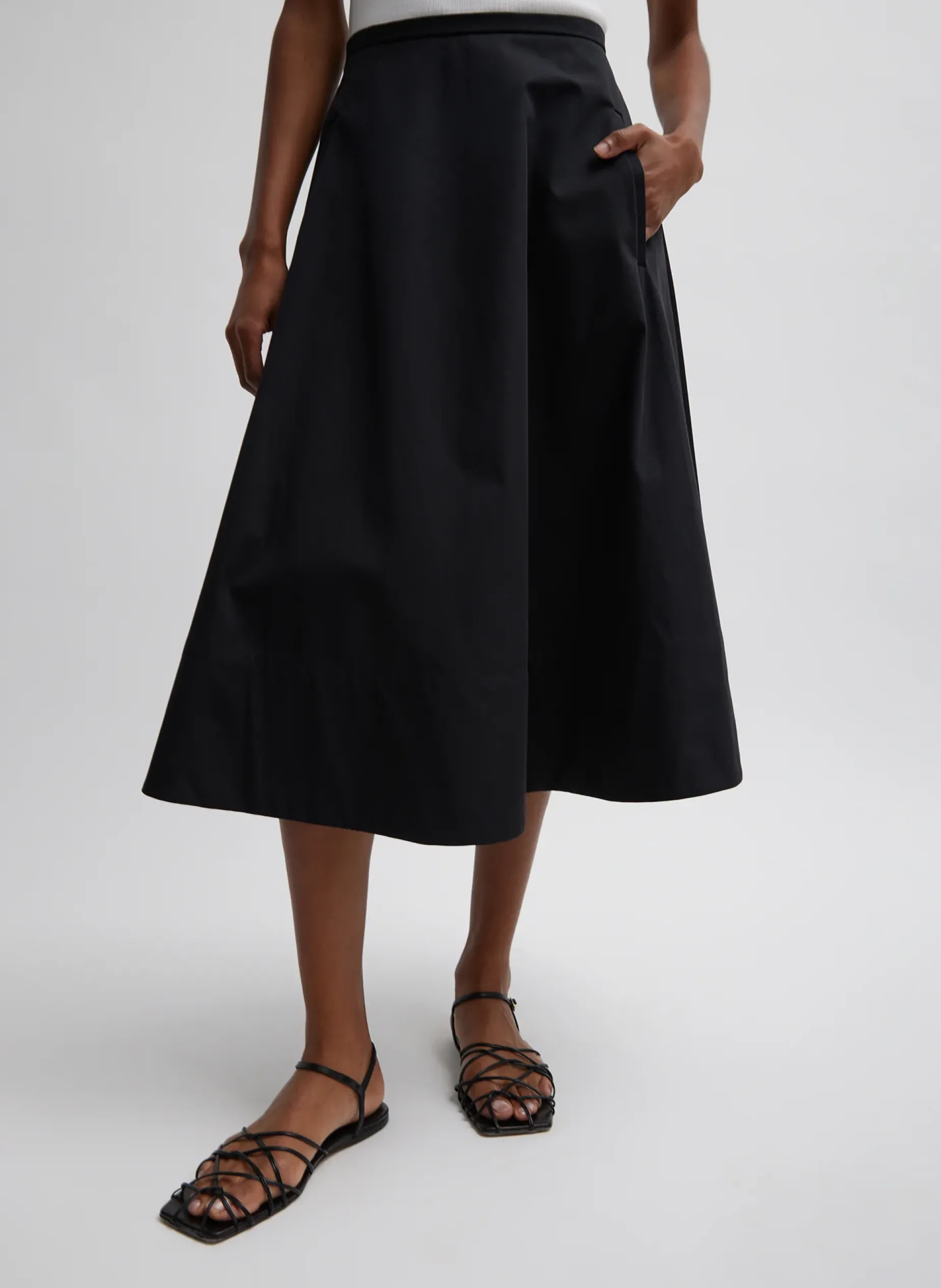 Skirts>Tibi Bonded Luxe Twill Circle Skirt Black