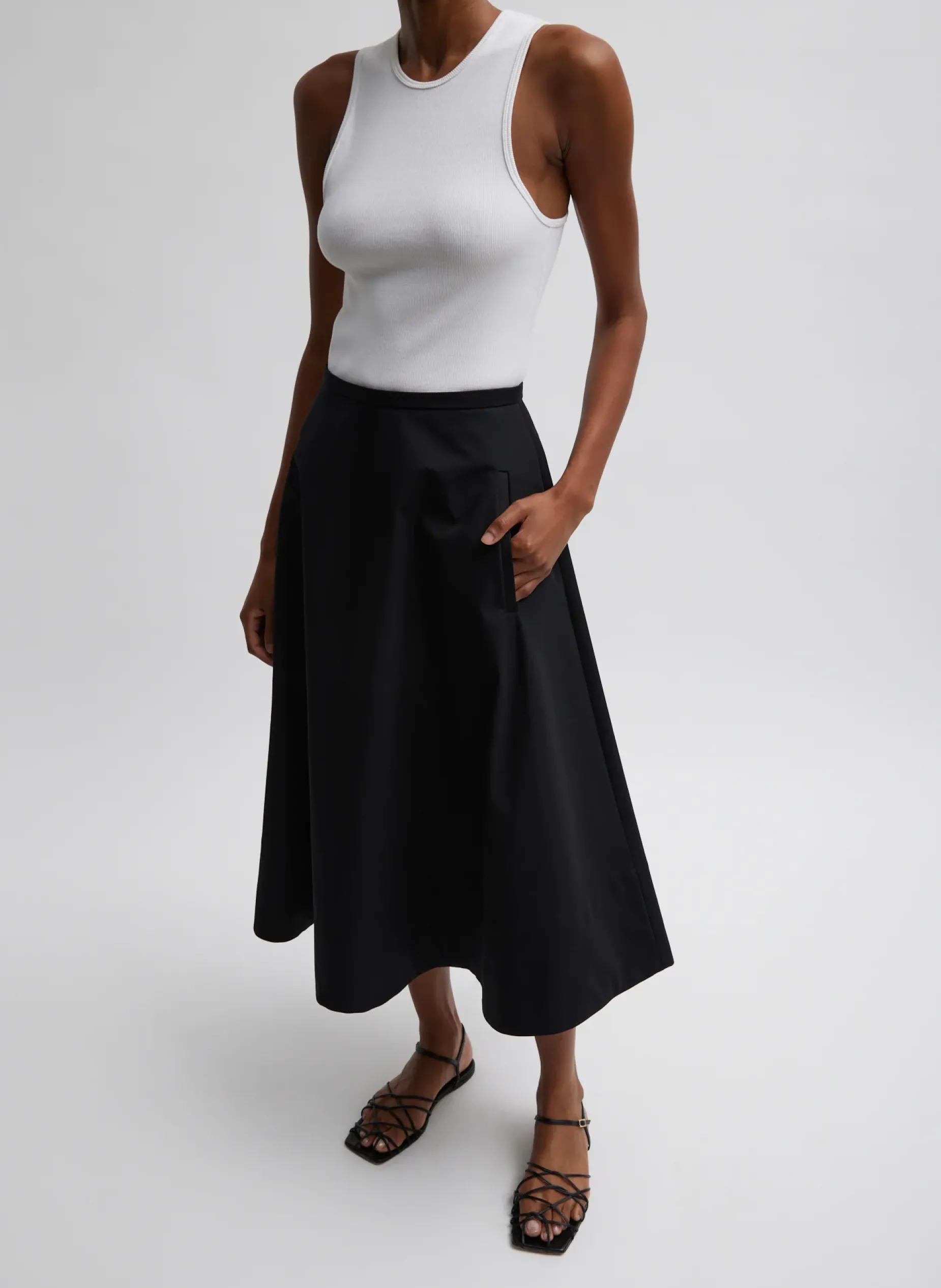 Skirts>Tibi Bonded Luxe Twill Circle Skirt Black