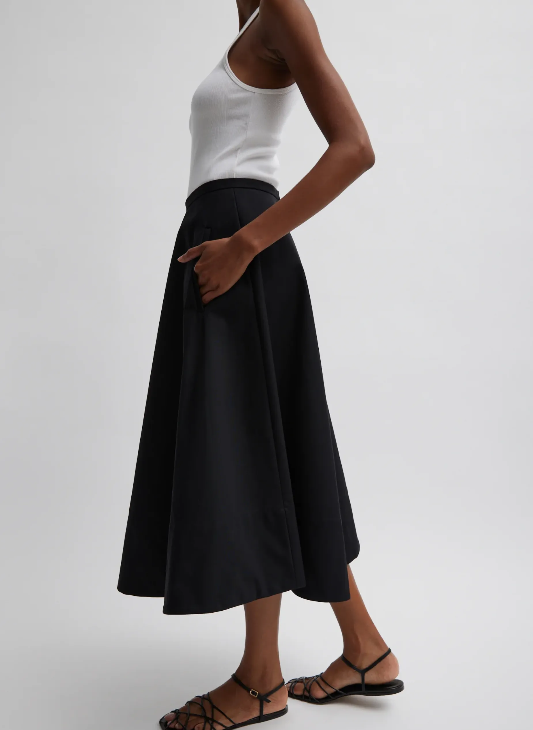 Skirts>Tibi Bonded Luxe Twill Circle Skirt Black