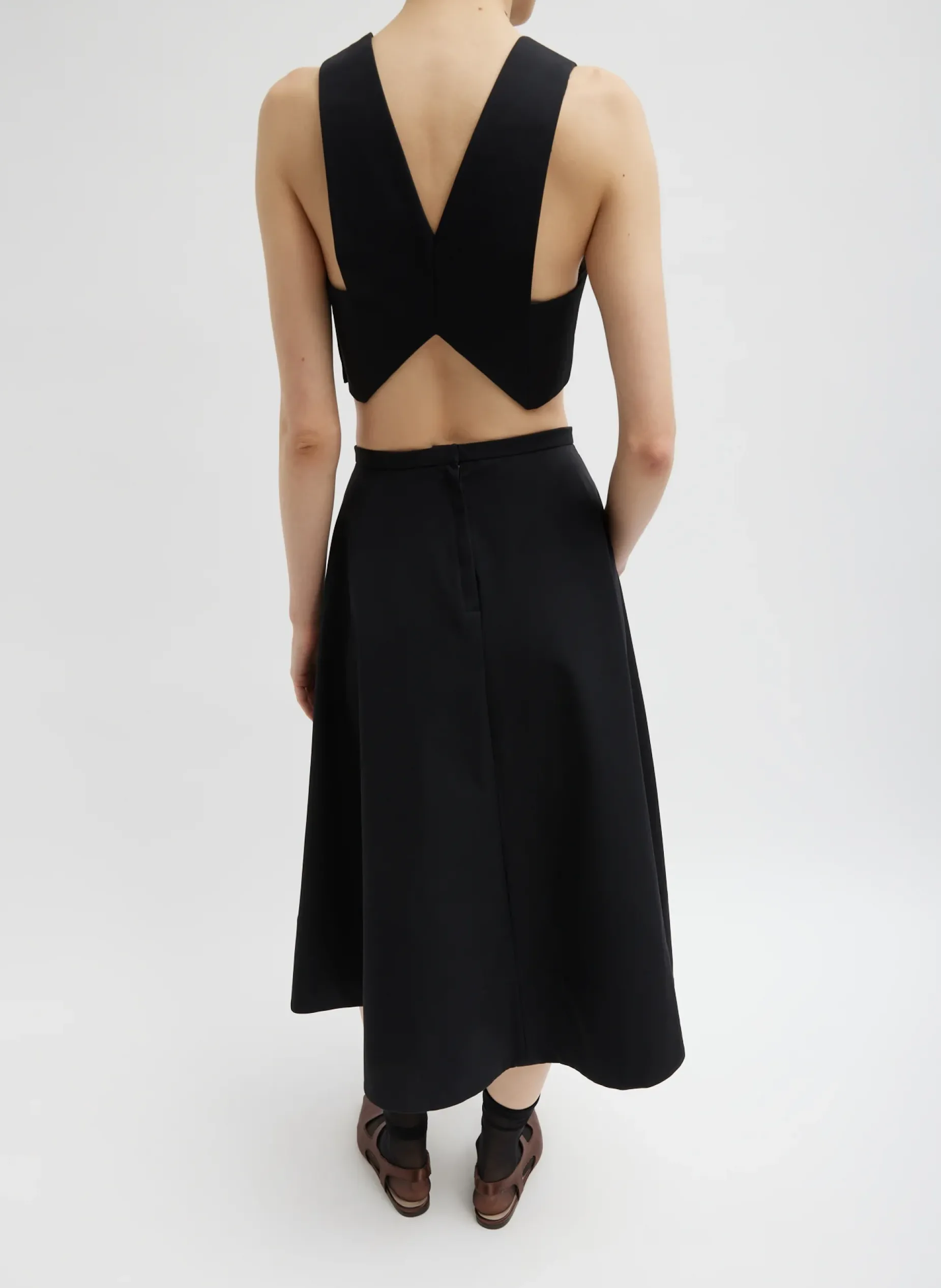Tops>Tibi Bonded Luxe Twill Square Neck Cropped Top Black