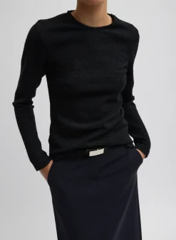 Tops>Tibi Boucle Knit Long Sleeve Circular Top Black