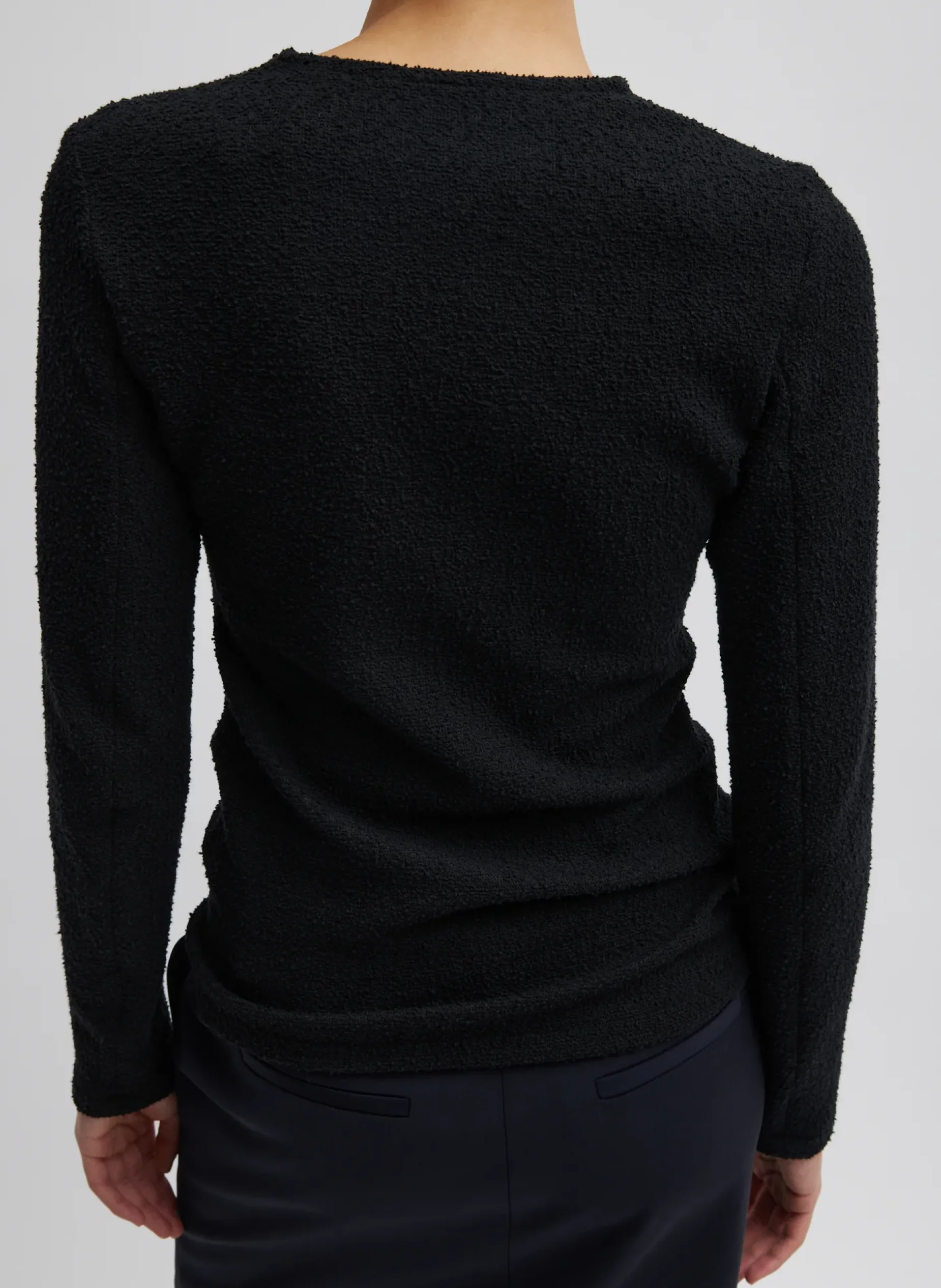 Tops>Tibi Boucle Knit Long Sleeve Circular Top Black