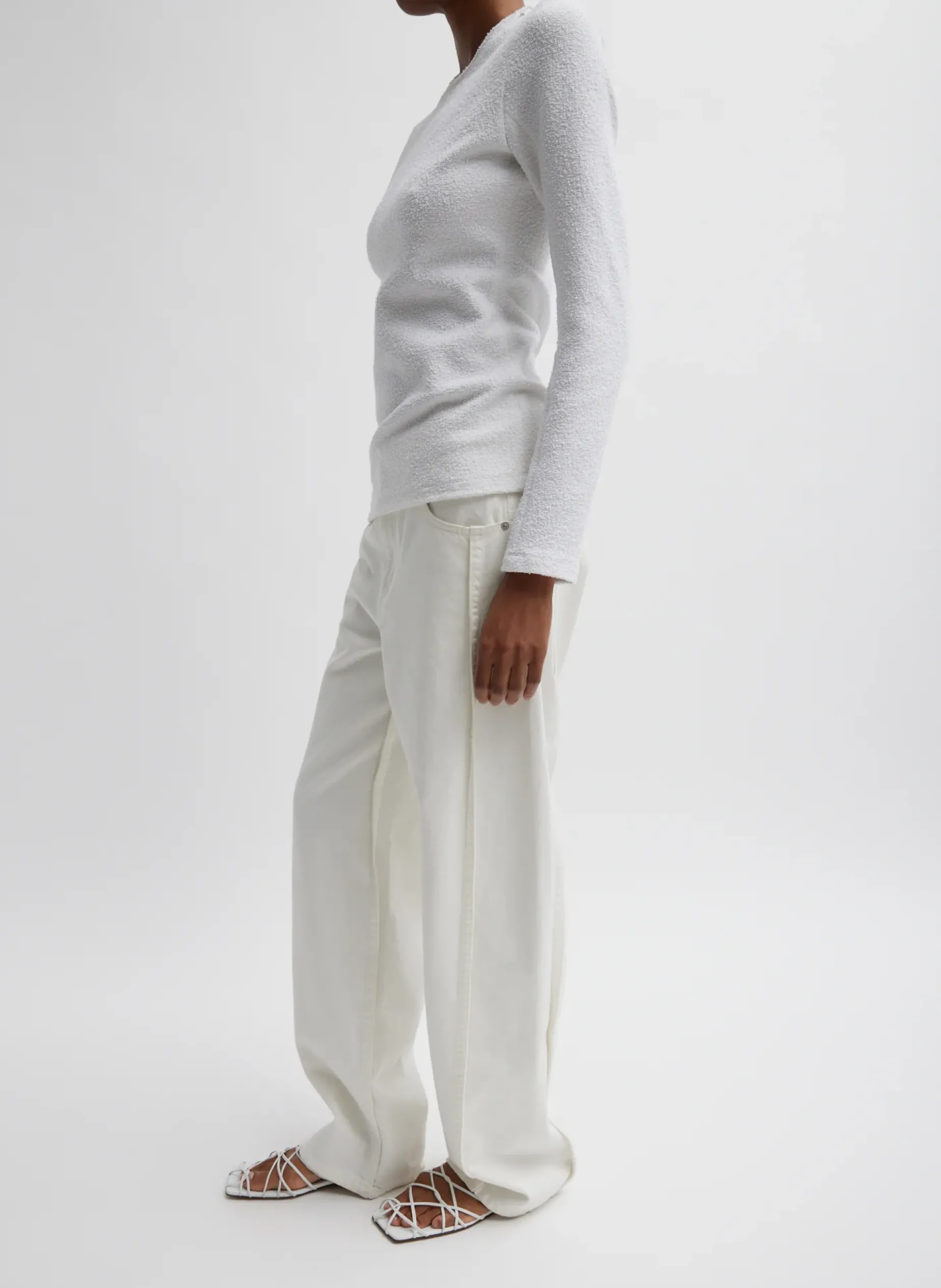 Tops>Tibi Boucle Knit Long Sleeve Circular Top White