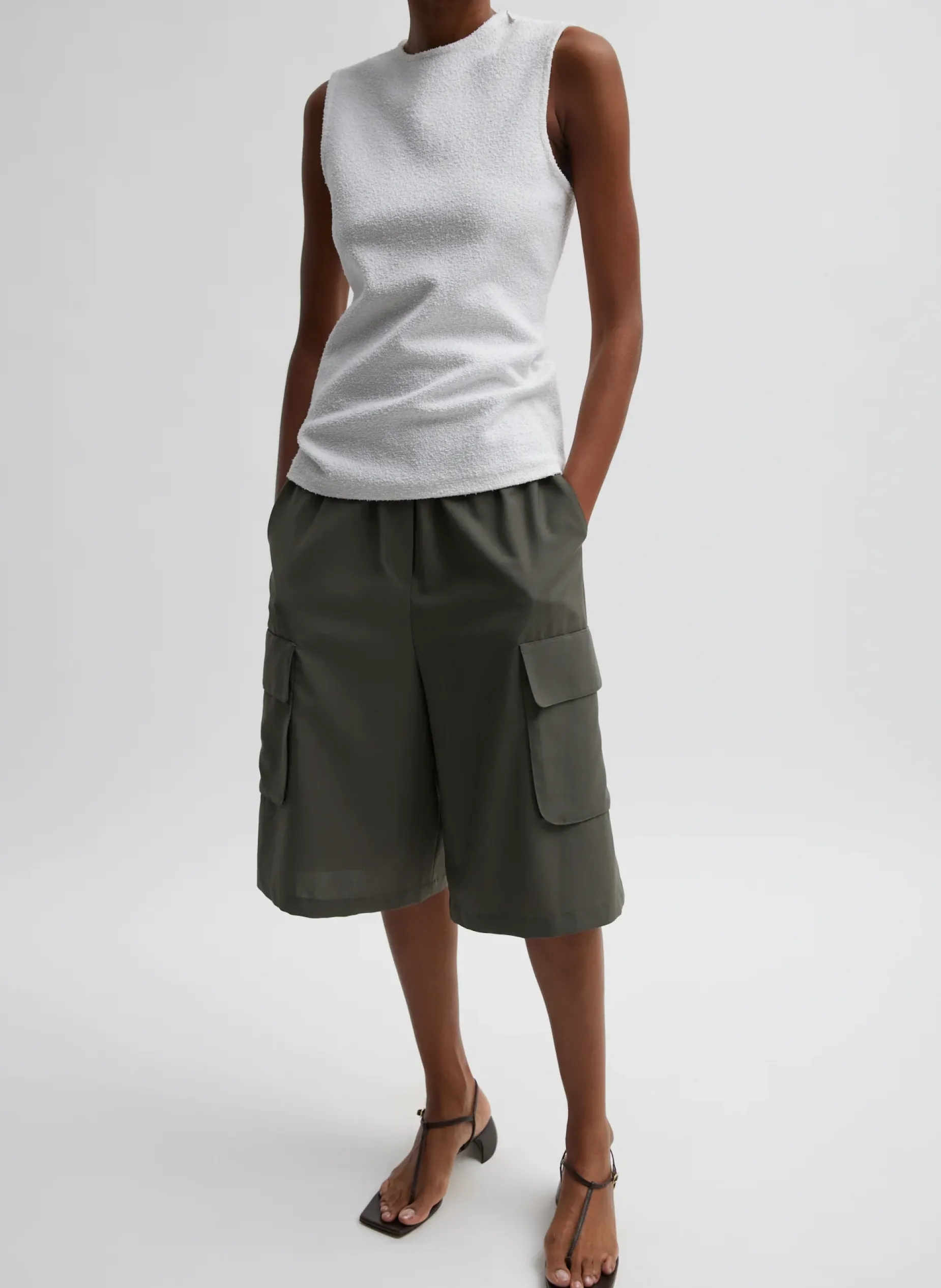 Tops>Tibi Boucle Knit Sleeveless Top White