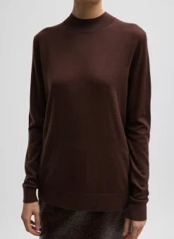 Knitwear & Sweatshirts>Tibi Cashmere Silk Blend Mock Neck Easy Sweater Hickory