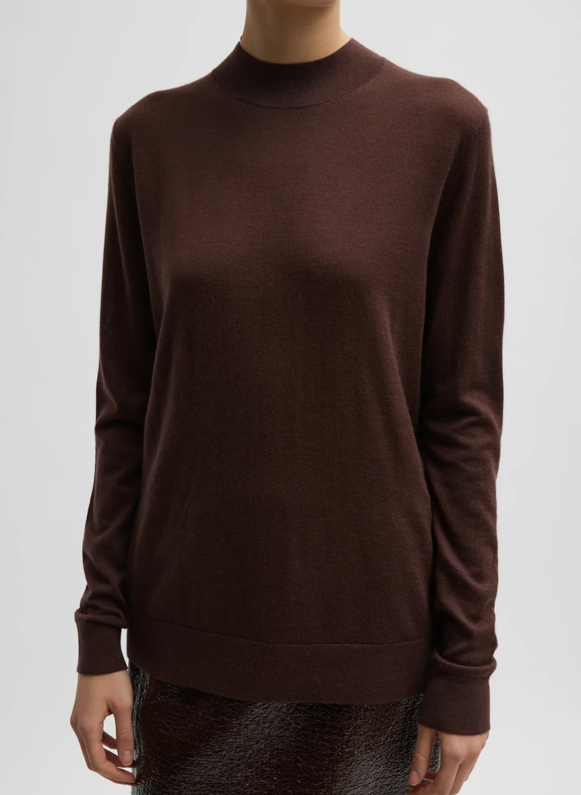 Knitwear & Sweatshirts>Tibi Cashmere Silk Blend Mock Neck Easy Sweater Hickory