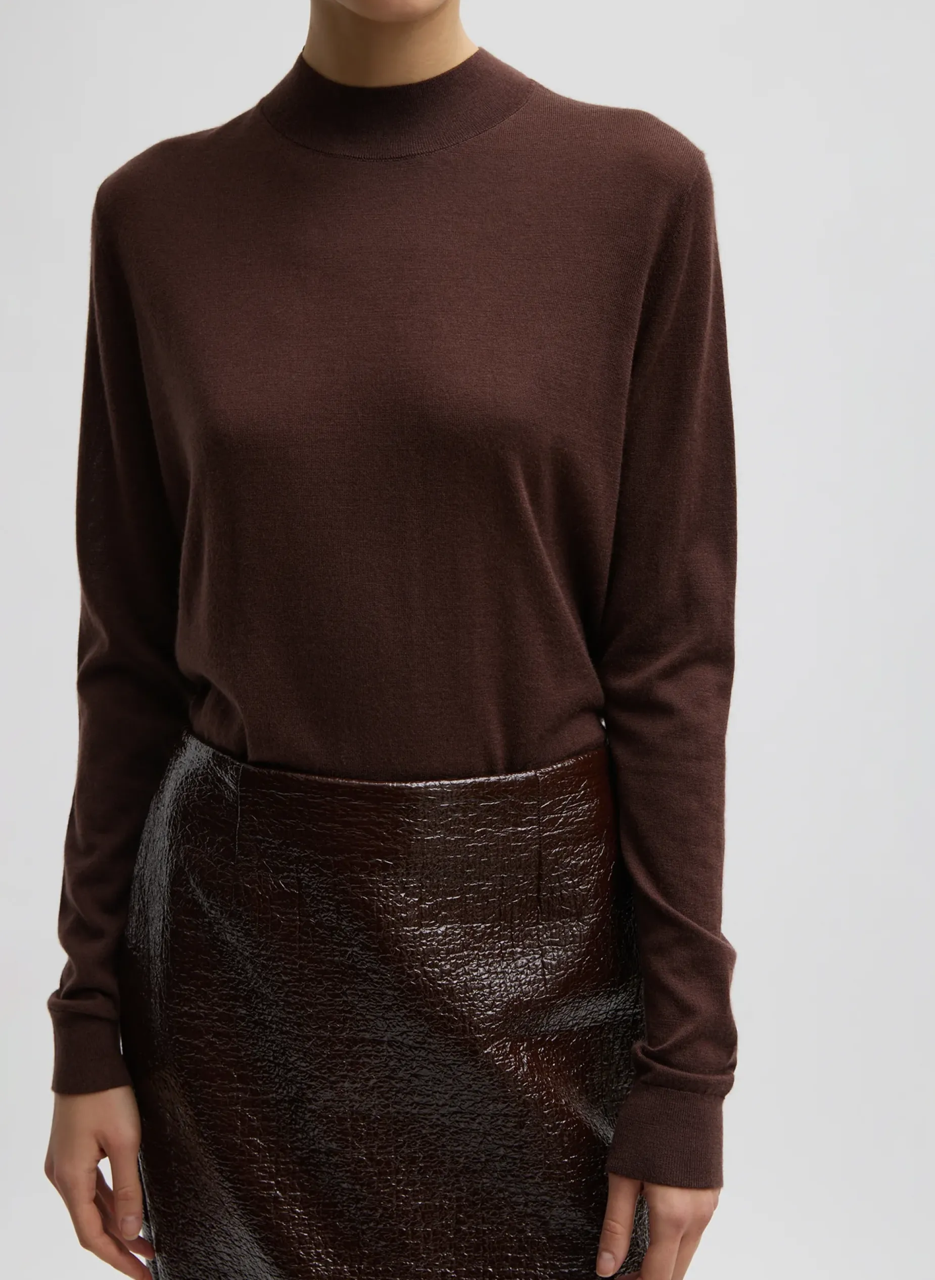 Knitwear & Sweatshirts>Tibi Cashmere Silk Blend Mock Neck Easy Sweater Hickory