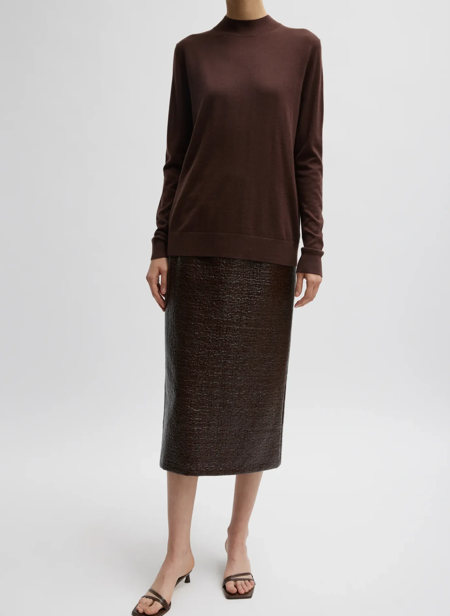 Knitwear & Sweatshirts>Tibi Cashmere Silk Blend Mock Neck Easy Sweater Hickory