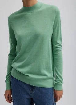 Knitwear & Sweatshirts>Tibi Cashmere Silk Blend Mock Neck Easy Sweater Green Tea