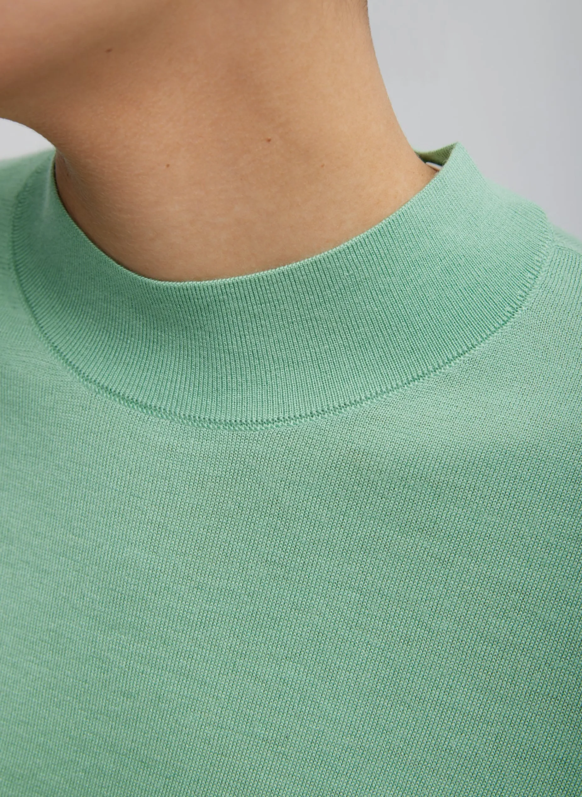 Knitwear & Sweatshirts>Tibi Cashmere Silk Blend Mock Neck Easy Sweater Green Tea