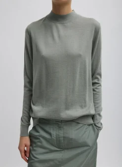 Knitwear & Sweatshirts>Tibi Cashmere Silk Blend Mock Neck Easy Sweater Pumice Grey