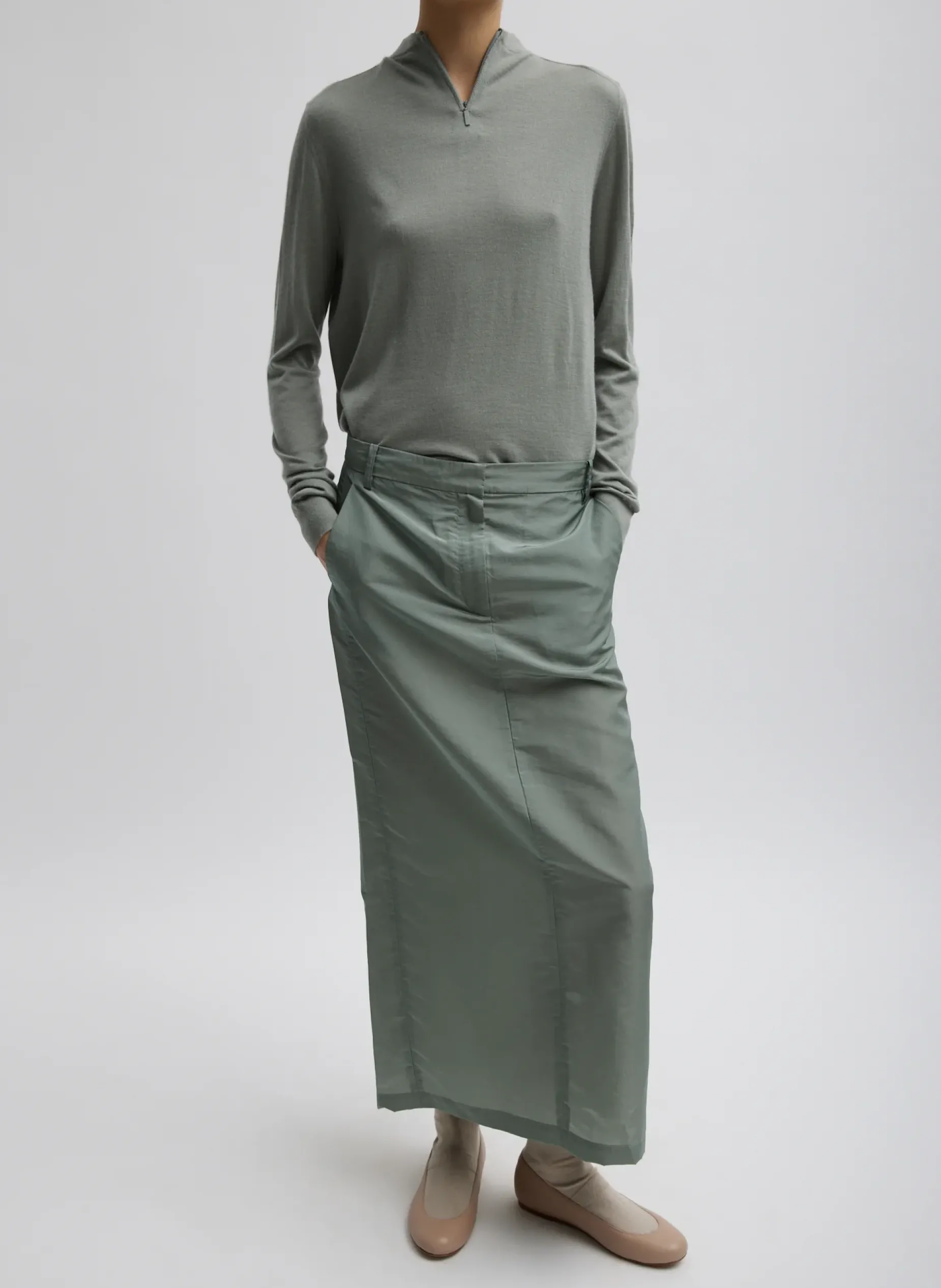 Knitwear & Sweatshirts>Tibi Cashmere Silk Blend Mock Neck Easy Sweater Pumice Grey