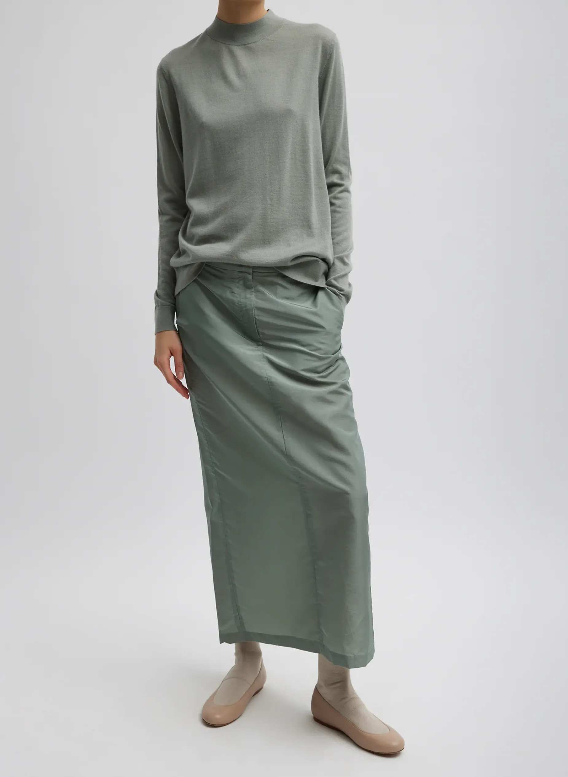 Knitwear & Sweatshirts>Tibi Cashmere Silk Blend Mock Neck Easy Sweater Pumice Grey