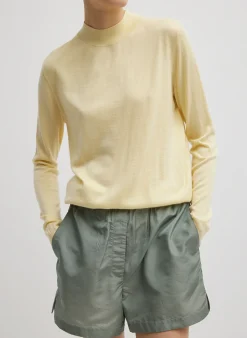 Knitwear & Sweatshirts>Tibi Cashmere Silk Blend Mock Neck Easy Sweater Lemon Ice