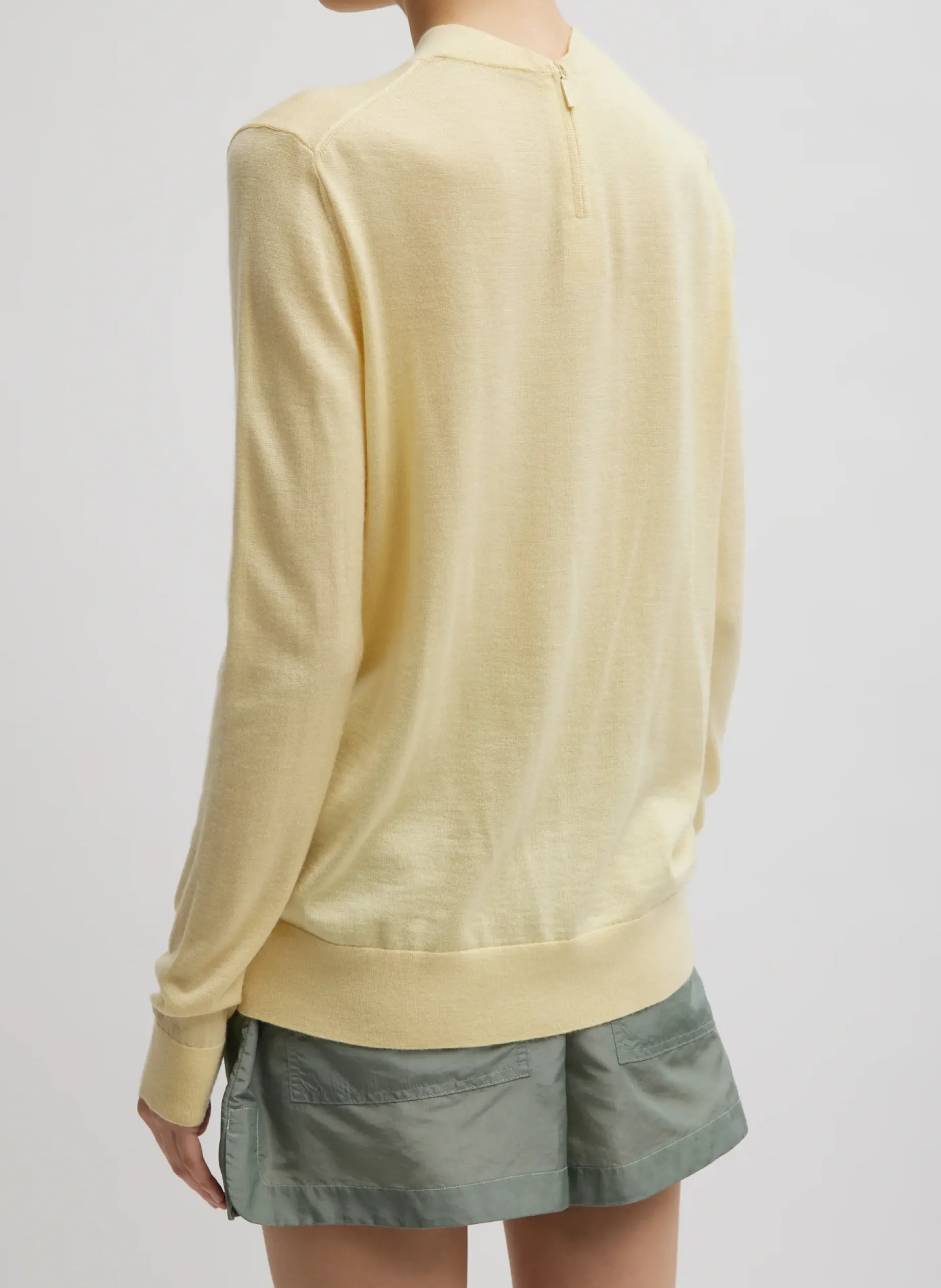 Knitwear & Sweatshirts>Tibi Cashmere Silk Blend Mock Neck Easy Sweater Lemon Ice