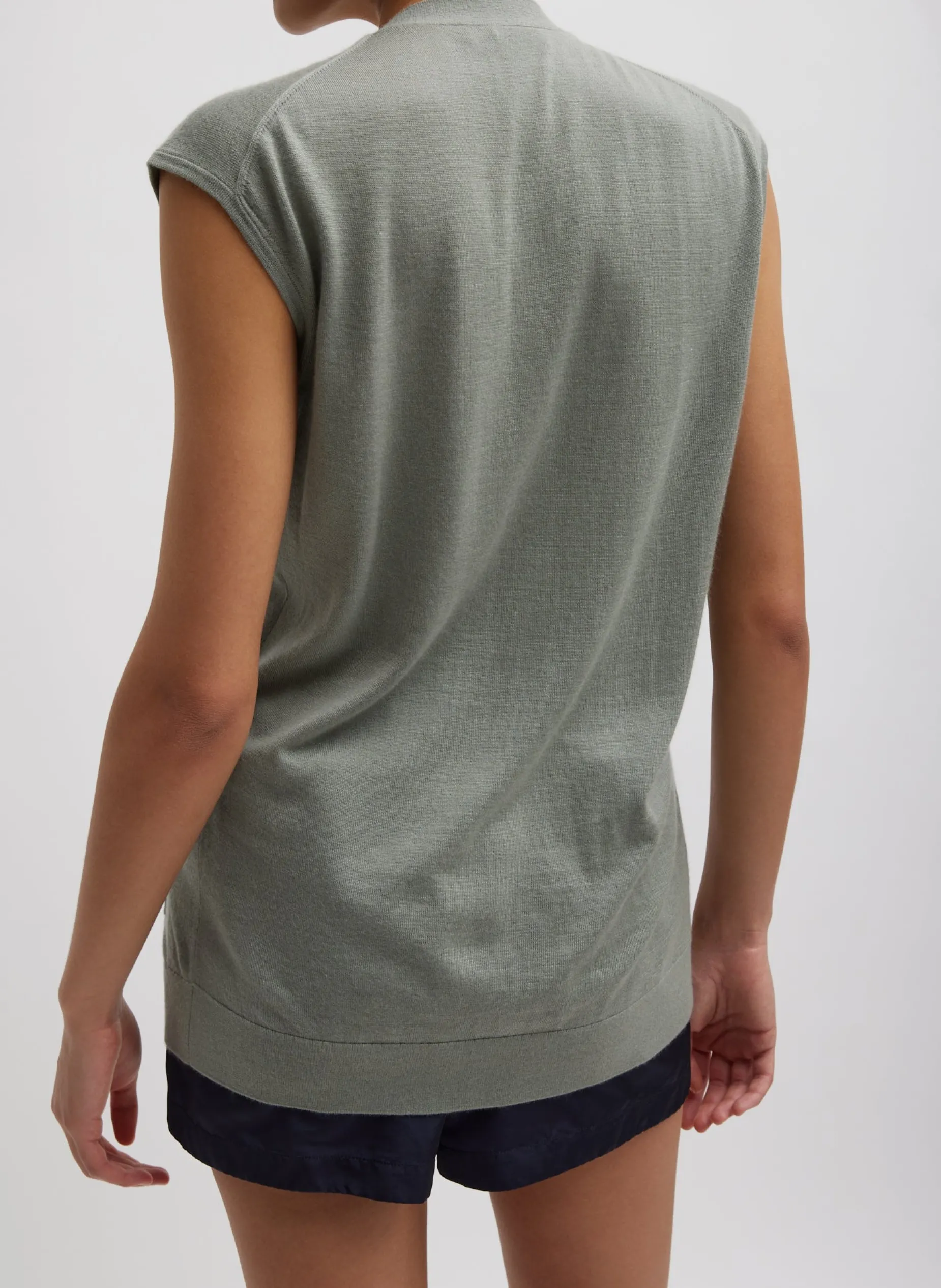 Knitwear & Sweatshirts>Tibi Cashmere Silk Blend Sleeveless Button Down Sweater Pumice Grey