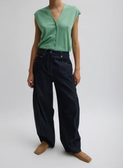 Knitwear & Sweatshirts>Tibi Cashmere Silk Blend Sleeveless Button Down Sweater Green Tea