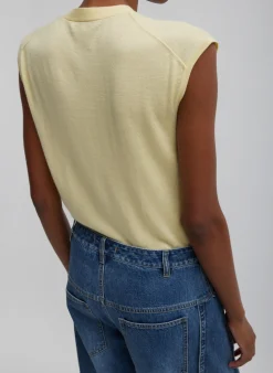 Knitwear & Sweatshirts>Tibi Cashmere Silk Blend Sleeveless Button Down Sweater Lemon Ice