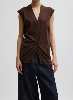 Knitwear & Sweatshirts>Tibi Cashmere Silk Blend Sleeveless Button Down Sweater Hickory