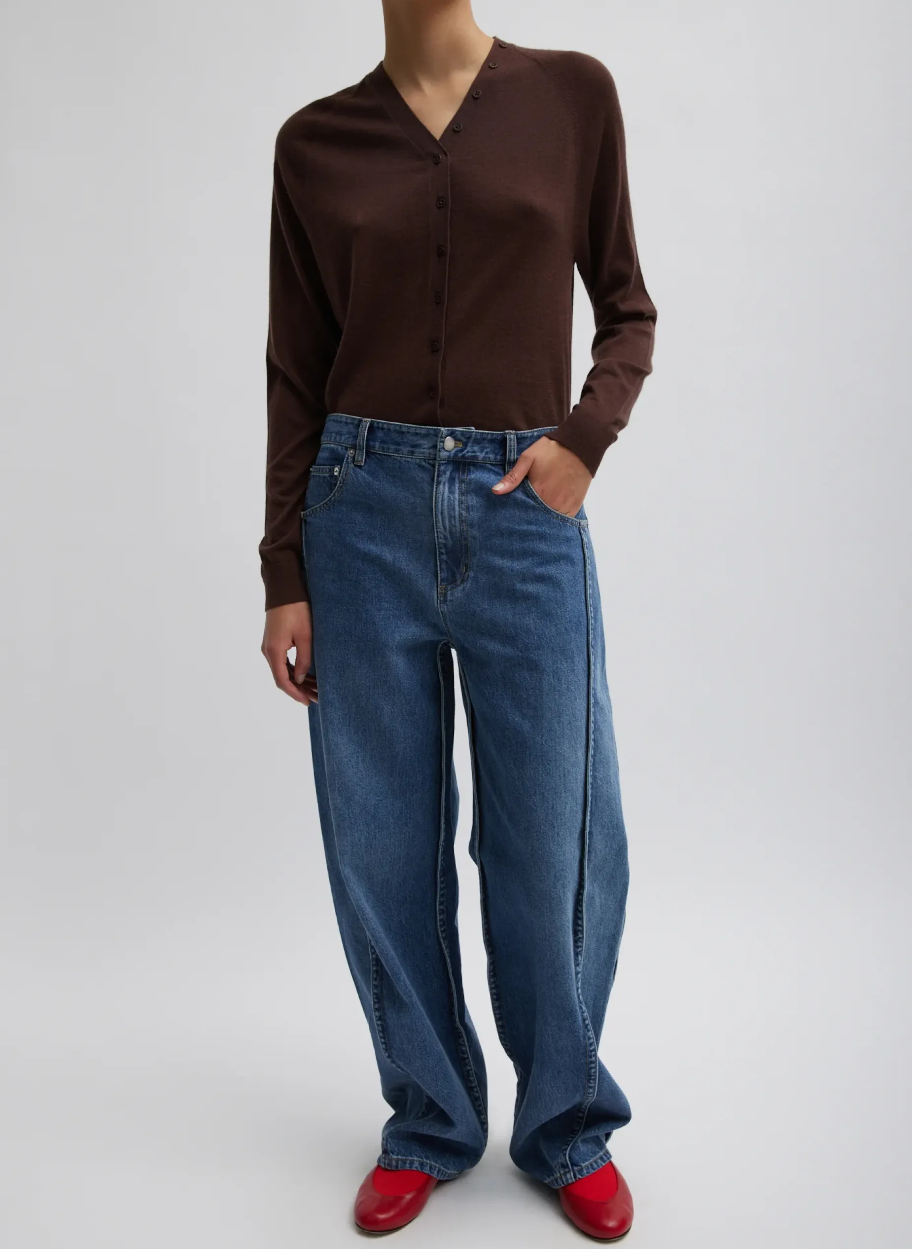 Knitwear & Sweatshirts>Tibi Cashmere Silk Blend Slim Cardigan Hickory