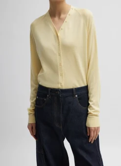 Knitwear & Sweatshirts>Tibi Cashmere Silk Blend Slim Cardigan Lemon Ice
