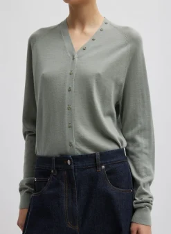 Knitwear & Sweatshirts>Tibi Cashmere Silk Blend Slim Cardigan Pumice Grey