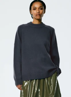 Knitwear & Sweatshirts>Tibi Cashmere Sweater Crewneck Oversized Pullover Navy Fog