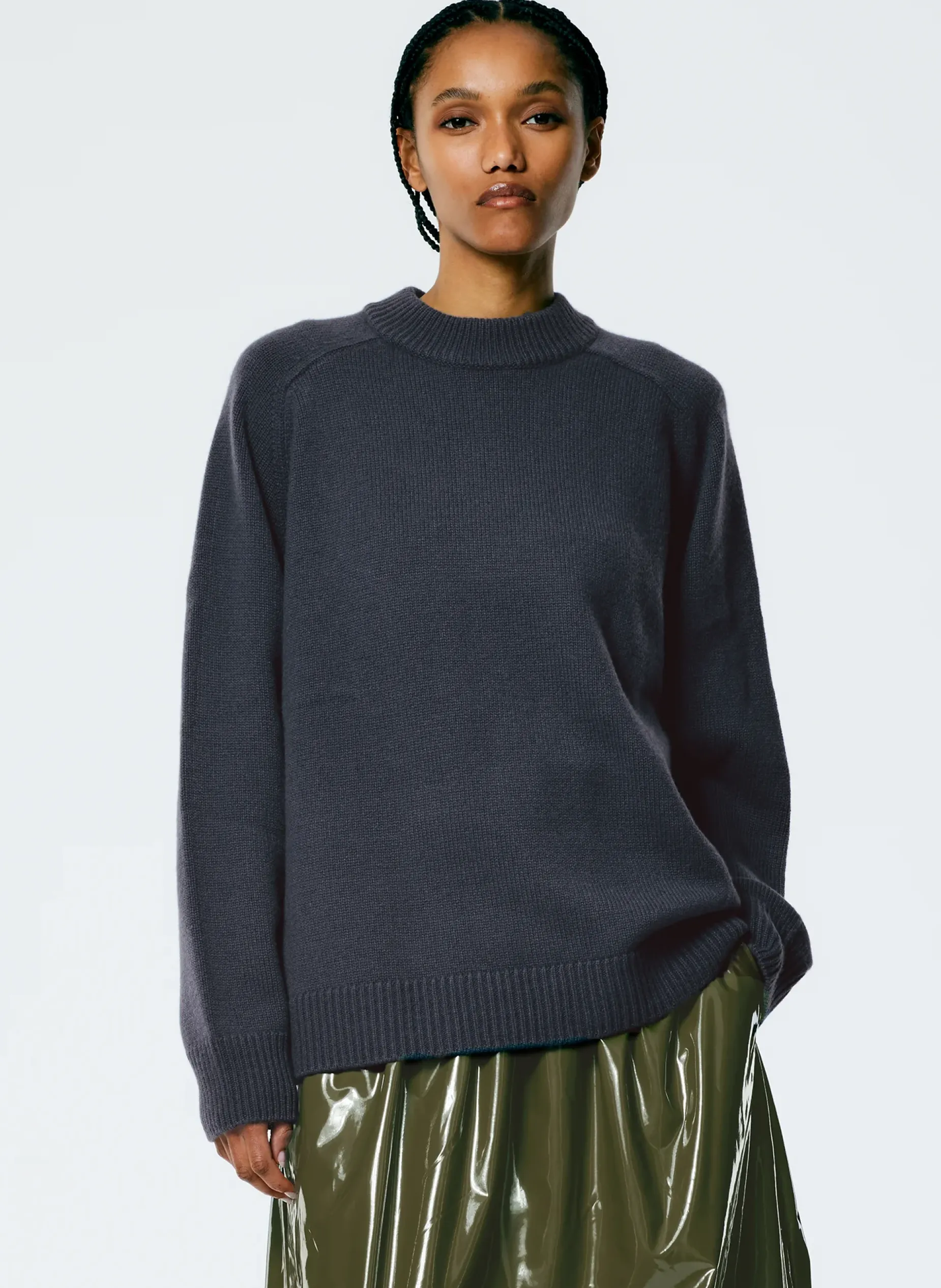 Knitwear & Sweatshirts>Tibi Cashmere Sweater Crewneck Oversized Pullover Navy Fog