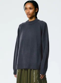 Knitwear & Sweatshirts>Tibi Cashmere Sweater Crewneck Oversized Pullover Navy Fog