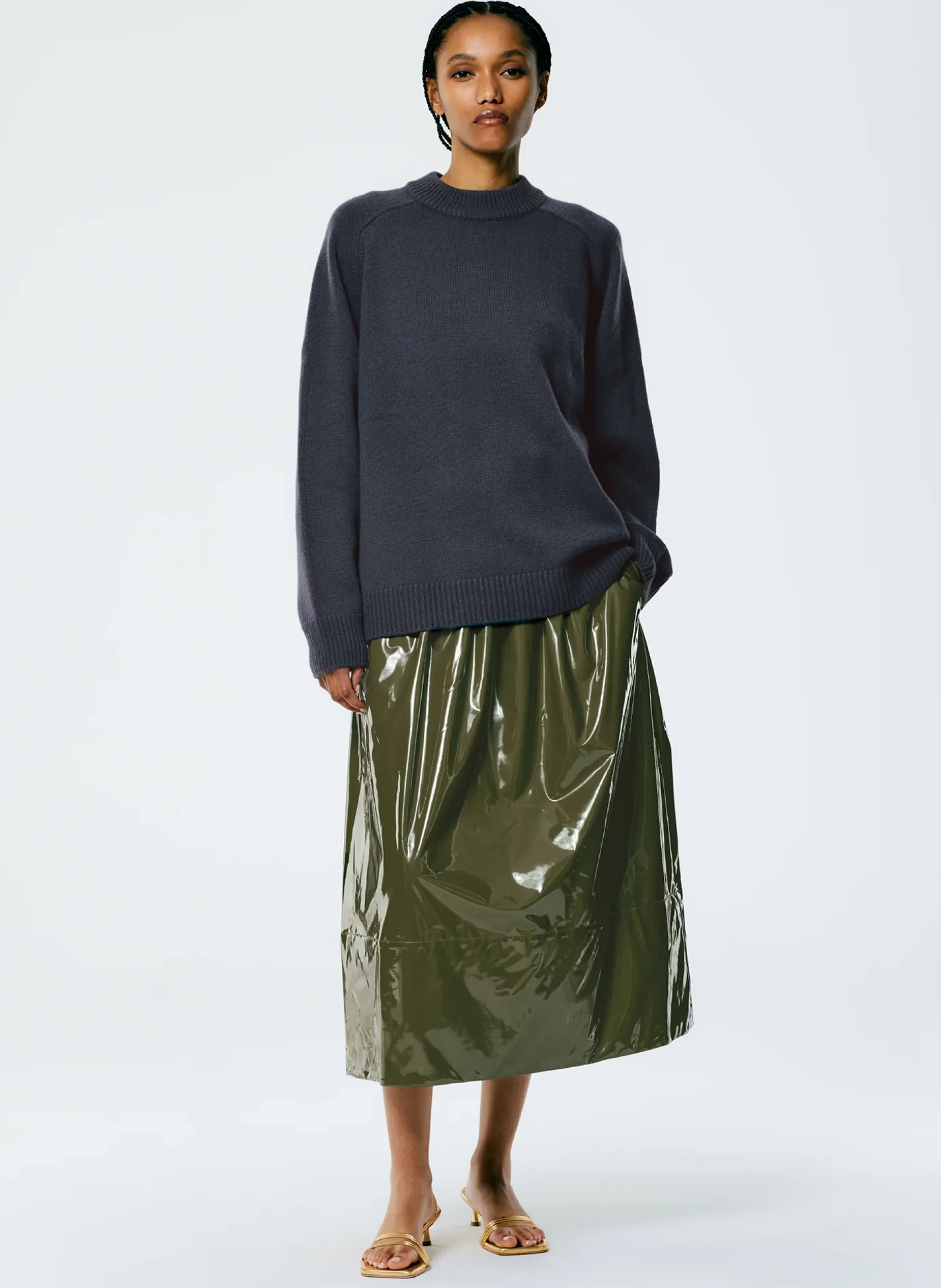 Knitwear & Sweatshirts>Tibi Cashmere Sweater Crewneck Oversized Pullover Navy Fog