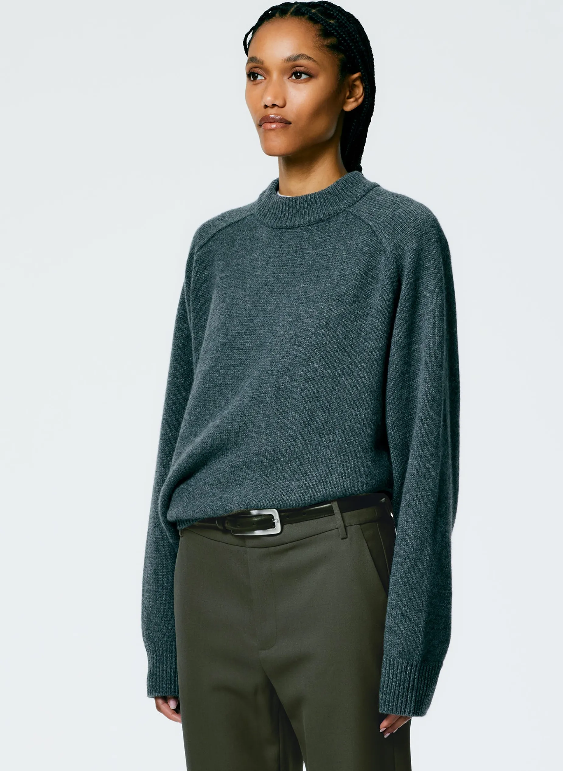 Knitwear & Sweatshirts>Tibi Cashmere Sweater Crewneck Oversized Pullover Dark Heather Grey