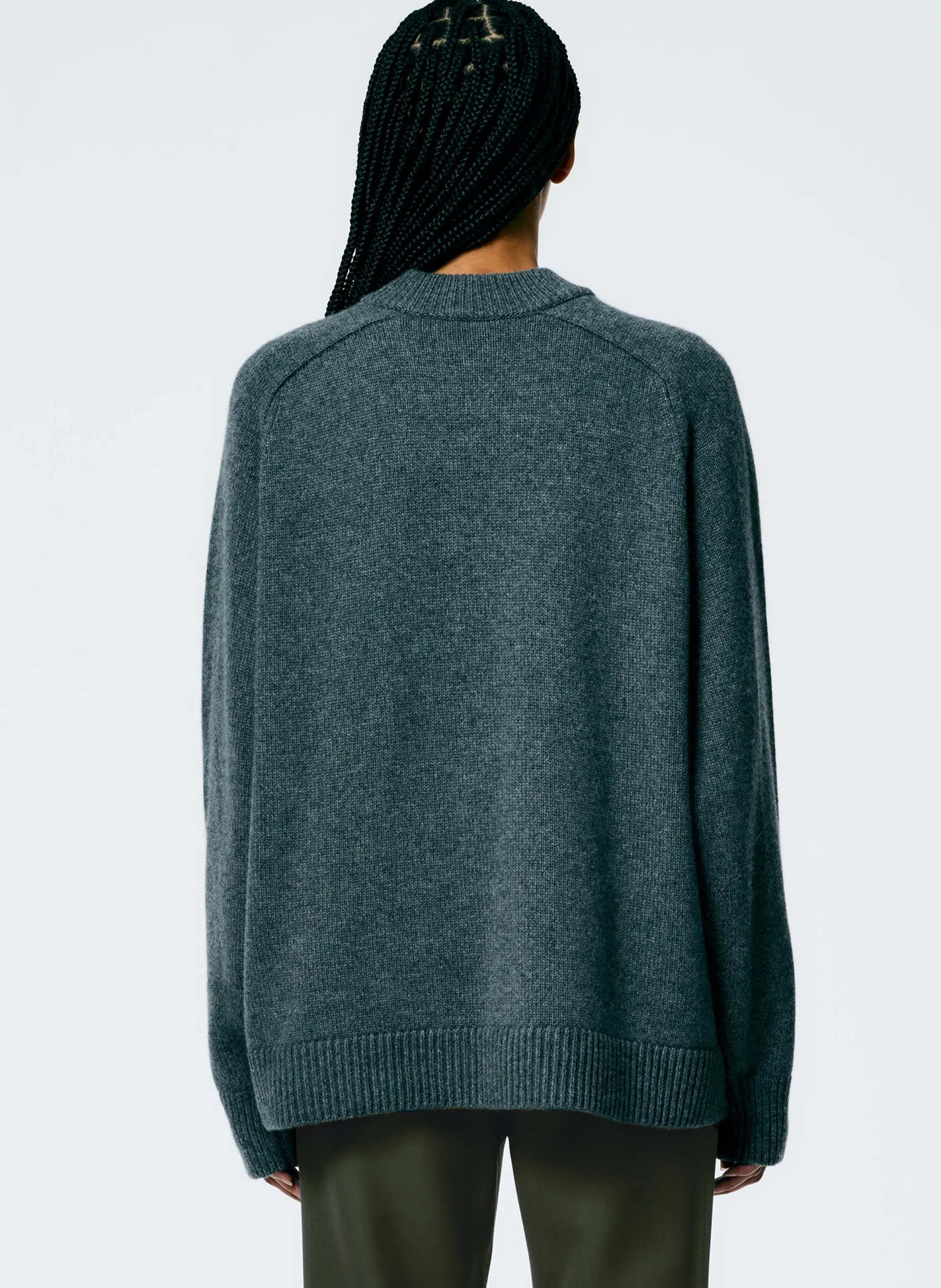 Knitwear & Sweatshirts>Tibi Cashmere Sweater Crewneck Oversized Pullover Dark Heather Grey