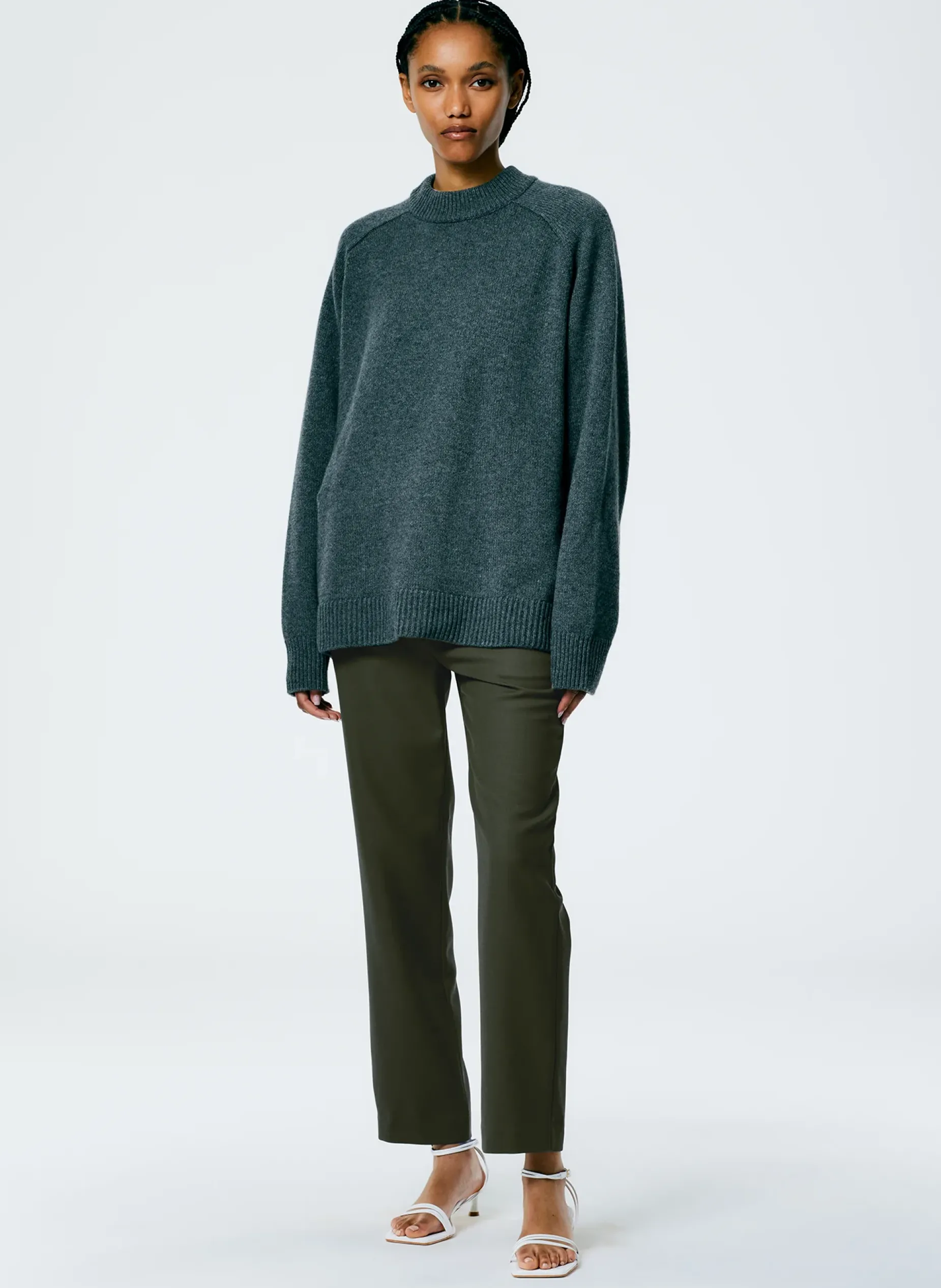 Knitwear & Sweatshirts>Tibi Cashmere Sweater Crewneck Oversized Pullover Dark Heather Grey