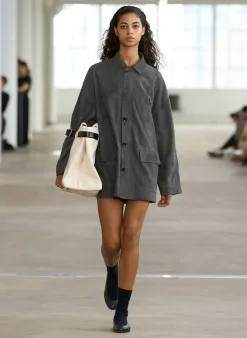 Jackets & Outerwear>Tibi Cassiterite Suede Carcoat Grey