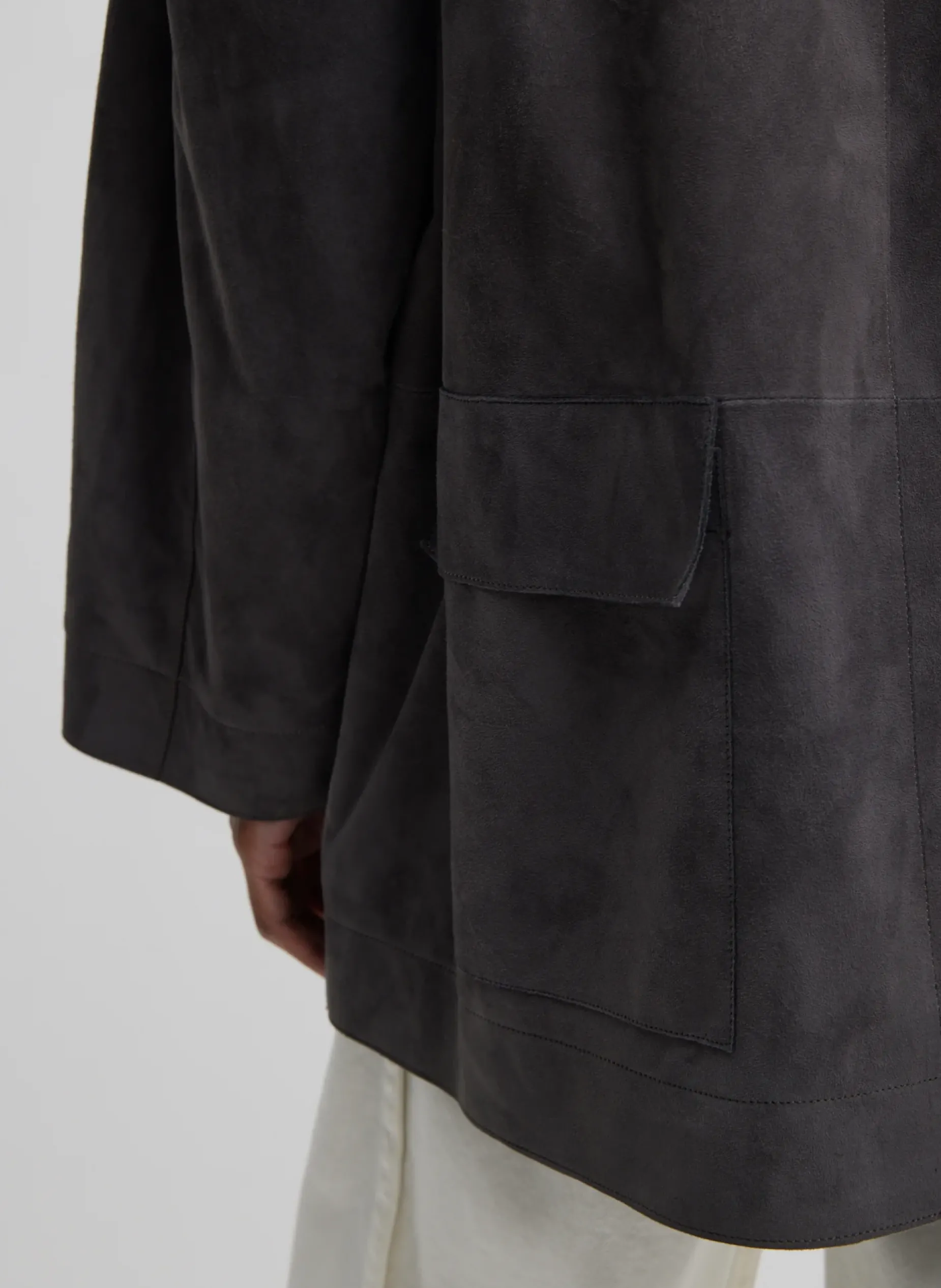 Jackets & Outerwear>Tibi Cassiterite Suede Carcoat Grey