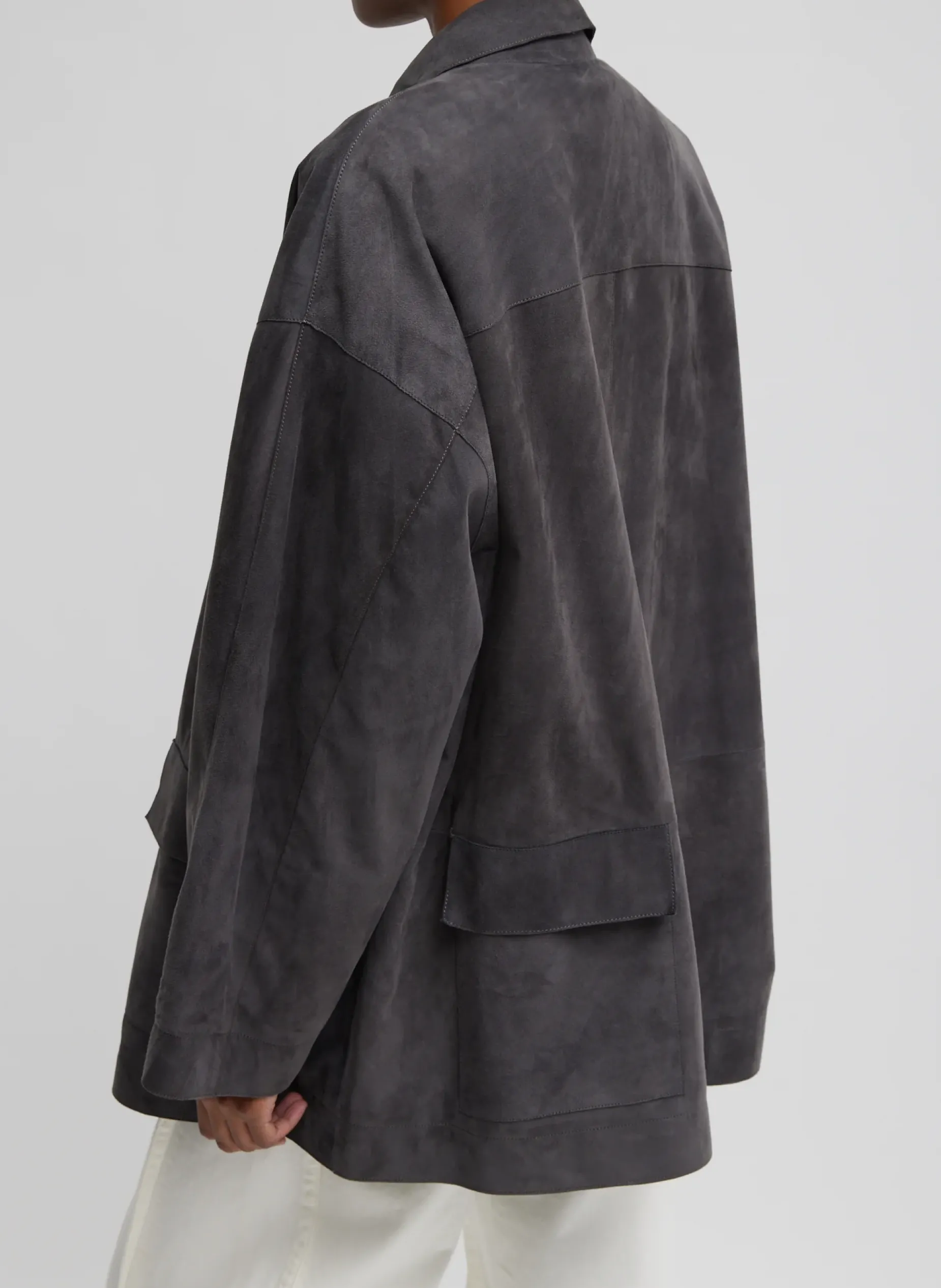 Jackets & Outerwear>Tibi Cassiterite Suede Carcoat Grey
