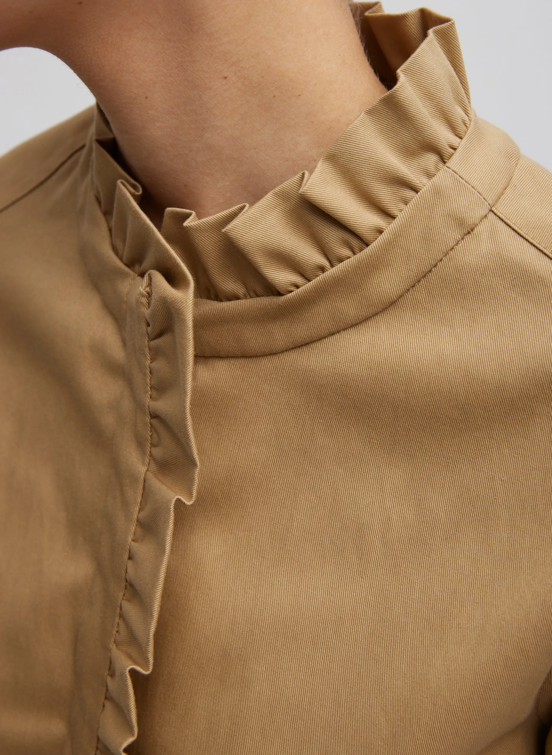 Tops>Tibi Chino Holly Bracelet Sleeve Shirt Tan