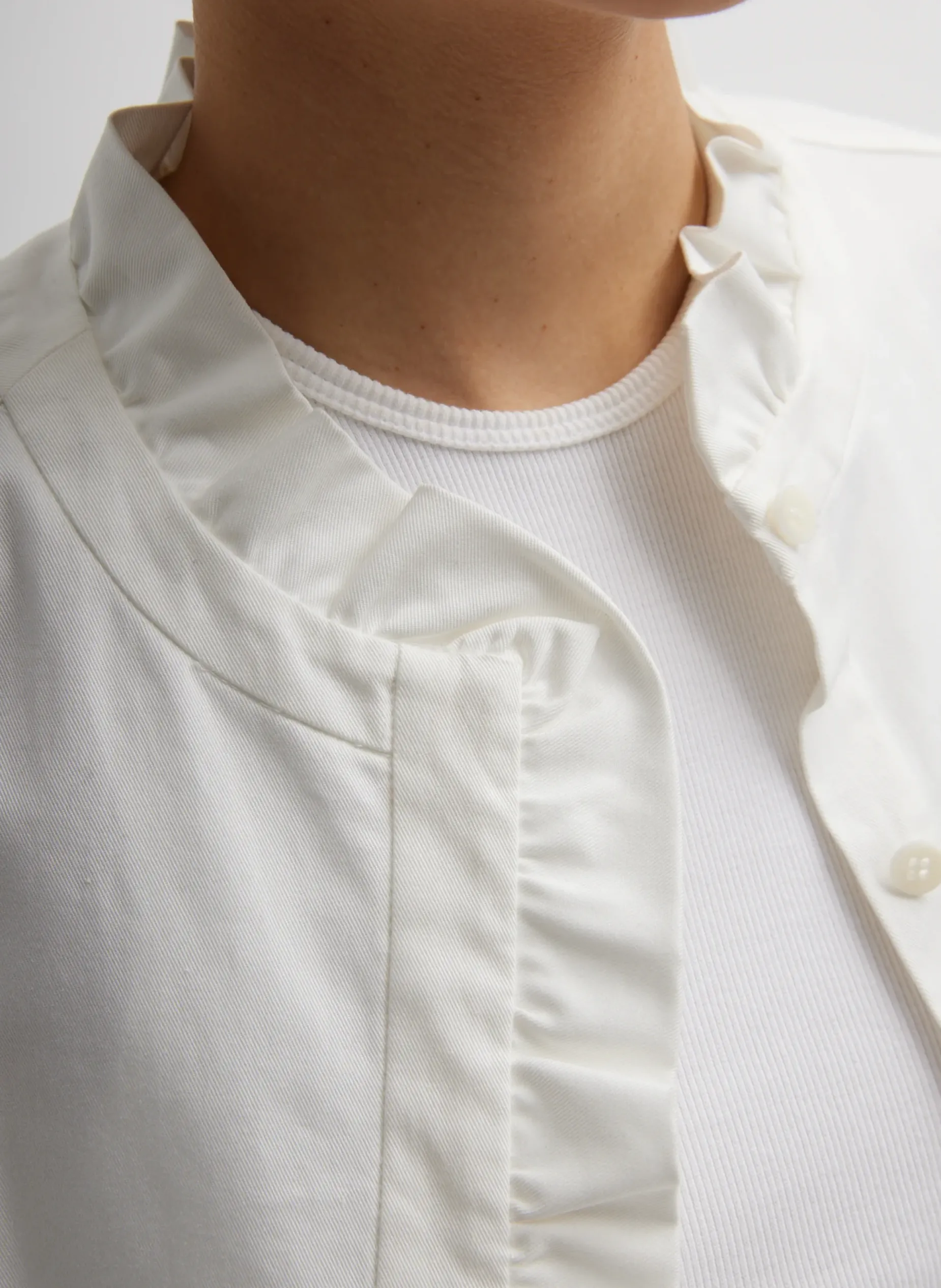 Tops>Tibi Chino Holly Bracelet Sleeve Shirt White