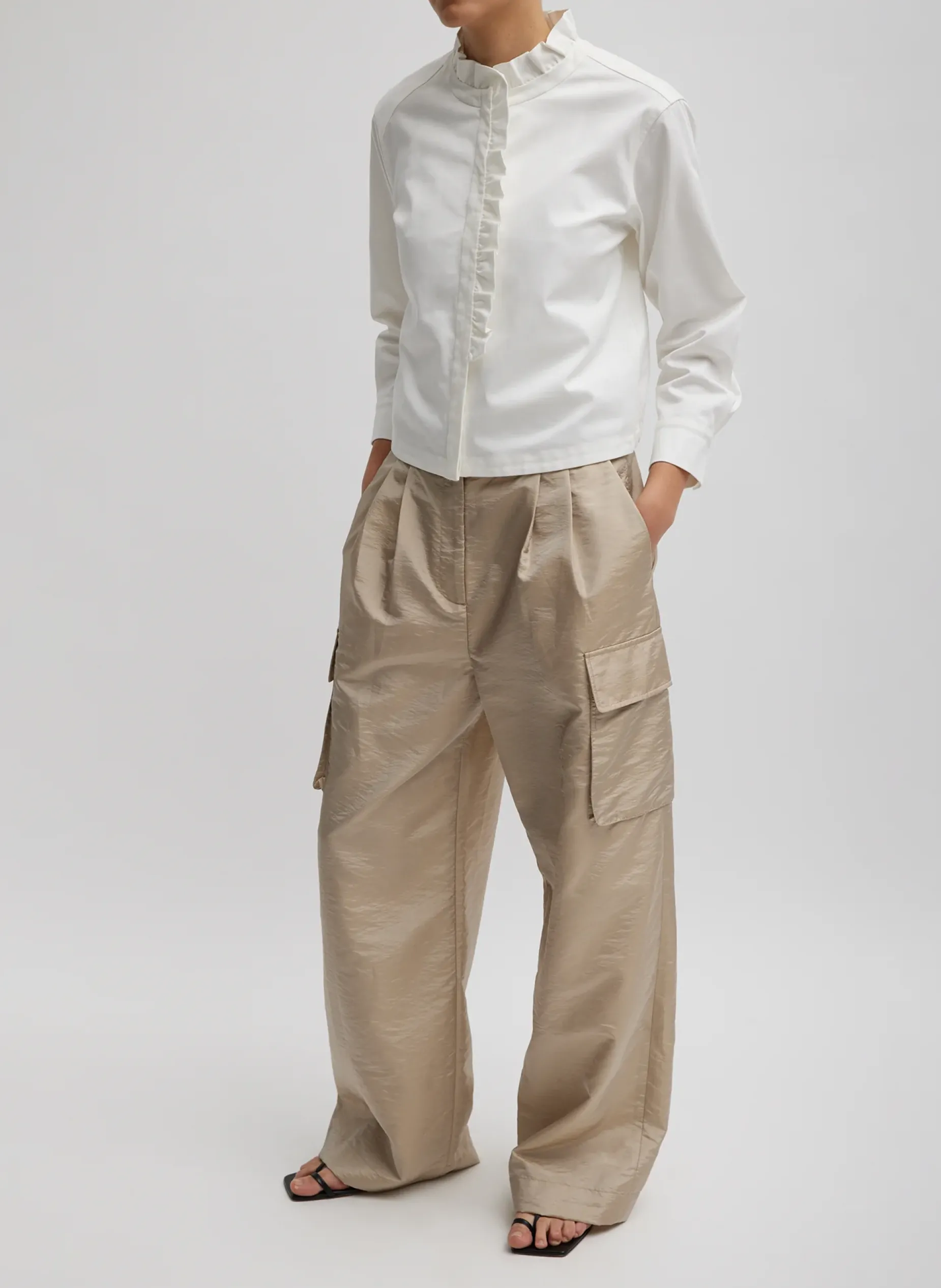 Tops>Tibi Chino Holly Bracelet Sleeve Shirt White