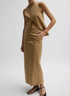 Skirts>Tibi Chino Maxi Skirt Tan