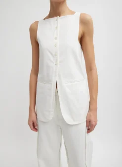 Tops>Tibi Chino Slit Front Sleeveless Tunic White